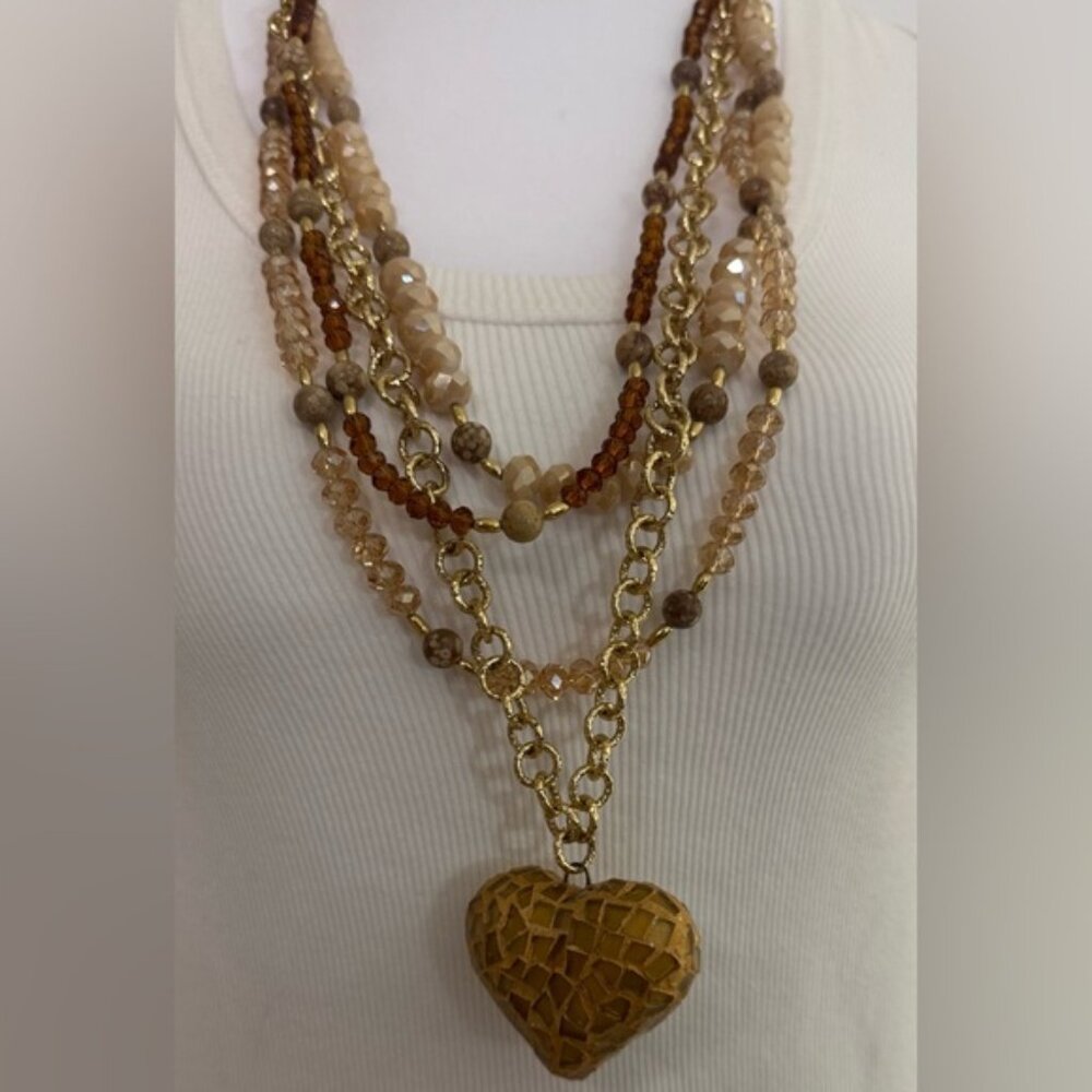 Boutique Coastal Necklace with Sculpted Mosaic Heart Charm